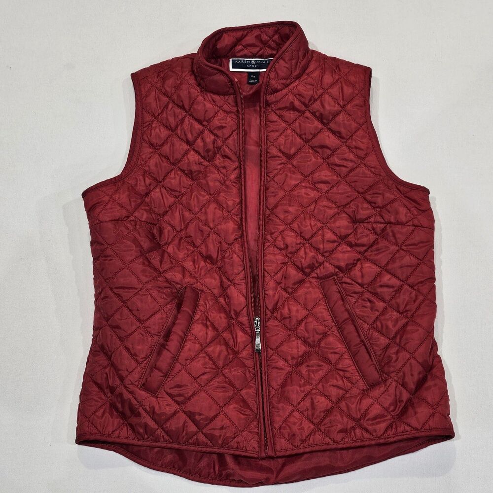Karen Scott Sport Women's Red Quilted  Vest Size Petite Small Women's
